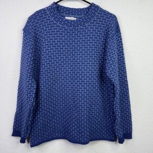 McConnell Sweater Mens L Blue Irish Merino Wool Brick Made in Ireland Grandpa